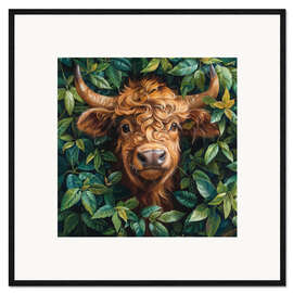 Ingelijste kunstdruk Cute Brown Cow