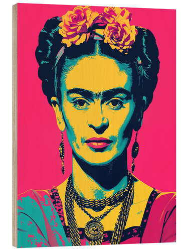 Holzbild Frida Kahlo Pink Pop Art