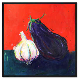 Gerahmter Kunstdruck Knoblauch und Aubergine