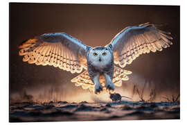 Quadro em alumínio Snowy owl hunting