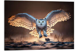 Tableau en plexi-alu Snowy owl hunting