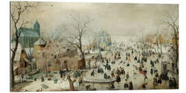 Tableau en plexi-alu Paysage d&#039;hiver avec des patineurs sur glace