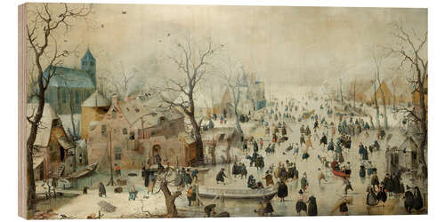 Trätavla Winter Landscape with Ice Skaters