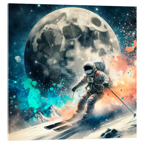 Acrylic print Astronaut skiing on the moon