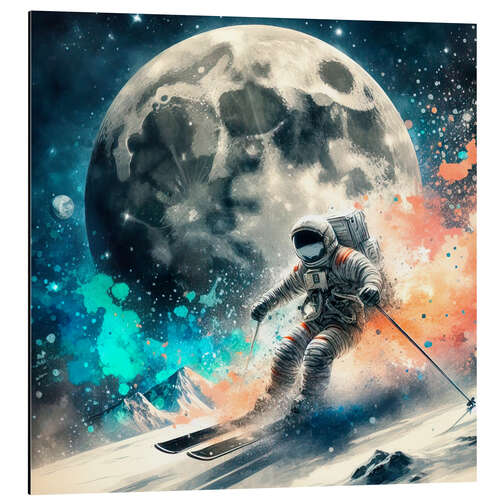 Alubild Astronaut beim Skifahren auf dem Mond