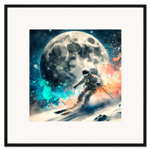 Impresión de arte enmarcada Astronaut skiing on the moon