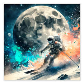 Poster Astronaut skiing on the moon