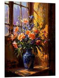 Hartschaumbild Vase mit Blumen am Fenster