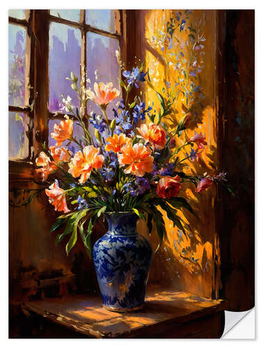 Naklejka na ścianę Vase with flowers at the window