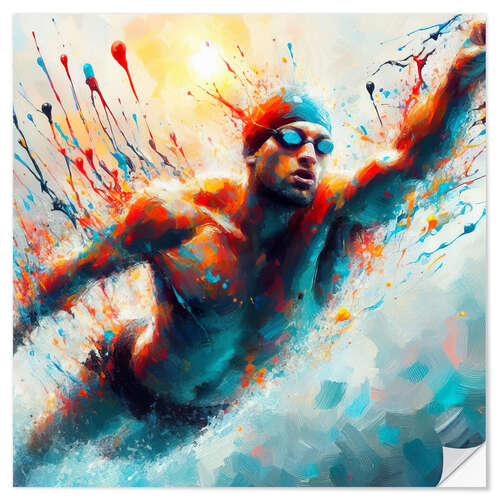 Selvklebende plakat Swimming athlete II