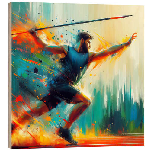 Wood print Athlete throwing javelin