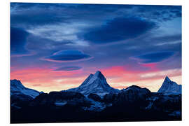 Foam board print Lenticular clouds during sunrise behind Schreckhorn