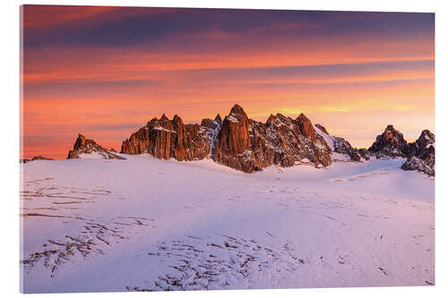 Acrylic print Aiguilles Dorées and glaciers during sunset