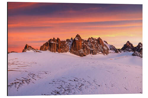 Aluminium print Aiguilles Dorées and glaciers during sunset