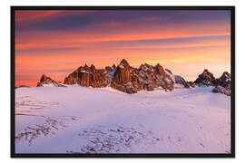 Gerahmter Kunstdruck Aiguilles Dorées und Gletscher bei Sonnenuntergang