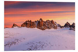 Foam board print Aiguilles Dorées and glaciers during sunset