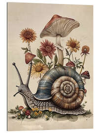 Gallery print Snail with mushroom and flowers