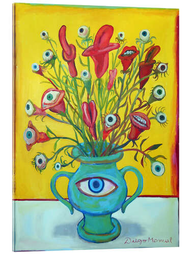 Acrylic print Flowers with mouths and eyes