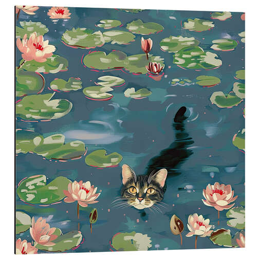 Aluminiumtavla Monet Cat Water and Lilies