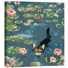 Tableau sur toile Monet Cat Water and Lilies