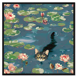 Gerahmter Kunstdruck Monet Katze und Seerosen