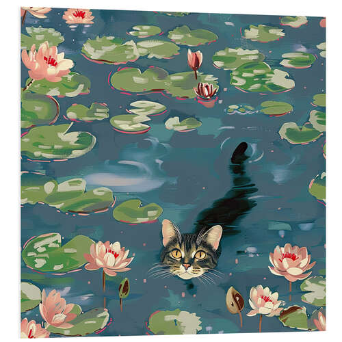 Foam board print Monet Cat Water and Lilies