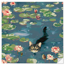 Vinilo para la pared Monet Cat Water and Lilies