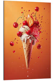 Aluminium print Cherry ice cream with strawberries