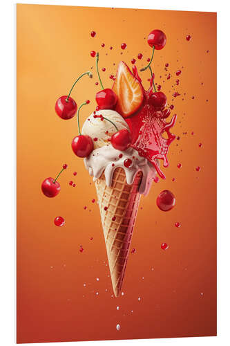 Tableau en PVC Cherry ice cream with strawberries