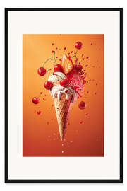 Gerahmter Kunstdruck Kirscheis mit Erdbeeren