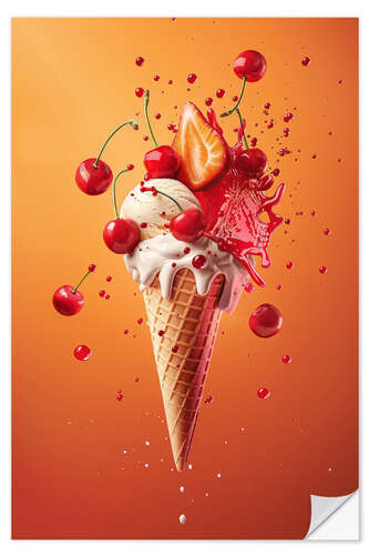 Wall sticker Cherry ice cream with strawberries