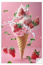 Selvklebende plakat Strawberry ice cream