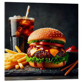 Acrylic print Burger and fries