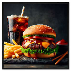 Gerahmter Kunstdruck Burger und Pommes