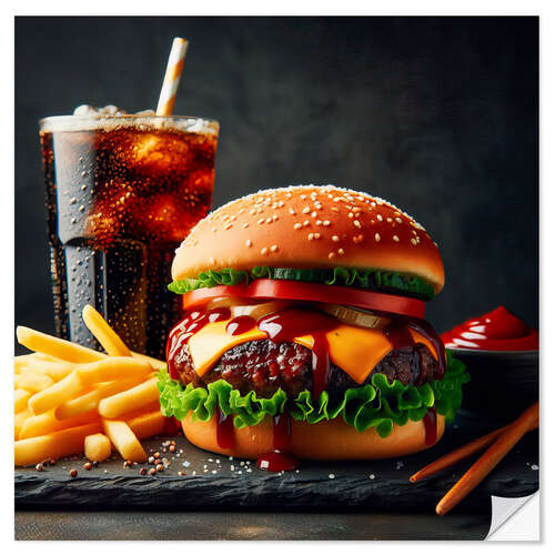 Selvklebende plakat Burger and fries