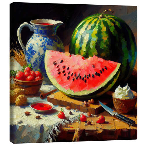 Lienzo Still life with watermelon and vase