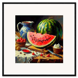Kehystetty taidepainatus Still life with watermelon and vase