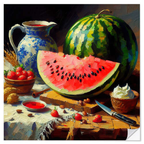 Sisustustarra Still life with watermelon and vase