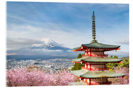 Acrylic print Mount Fuji with Chureito Pagoda during cherry blossom