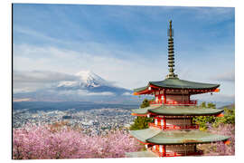 Aluminium print Mount Fuji with Chureito Pagoda during cherry blossom