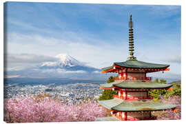 Quadro em tela Mount Fuji with Chureito Pagoda during cherry blossom