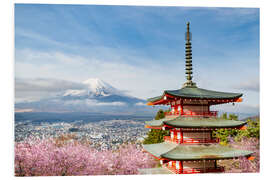 Quadro em PVC Mount Fuji with Chureito Pagoda during cherry blossom