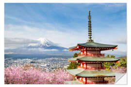 Sticker mural Mount Fuji with Chureito Pagoda during cherry blossom