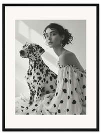 Gerahmter Kunstdruck Dalmatiner mit Frauchen