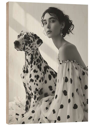 Wood print Dalmatian with lady owner