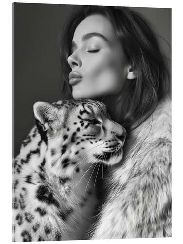 Acrylic print Cuddly snow-leopard in black and white