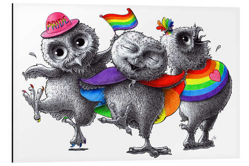 Aluminium print Happy dancing Pride owls