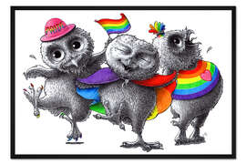 Gerahmter Kunstdruck Fröhlich tanzende Pride-Eulen