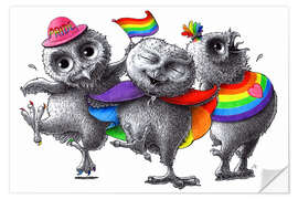 Självhäftande poster Happy dancing Pride owls