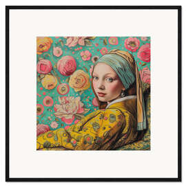 Framed art print Girl with a Pearl Earring Chilling on Sofa